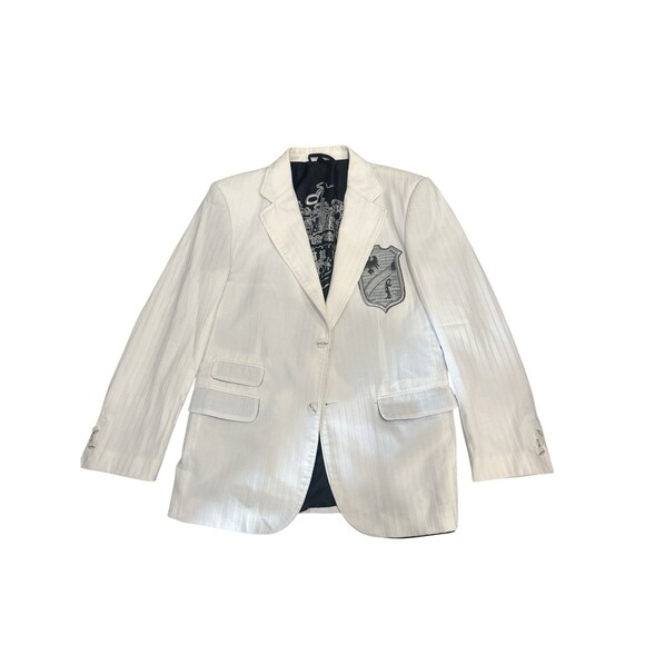 Franky Max White Cotton Blazer Jacket Embroidered Crest Front & Back Size M - Picture 2 of 10